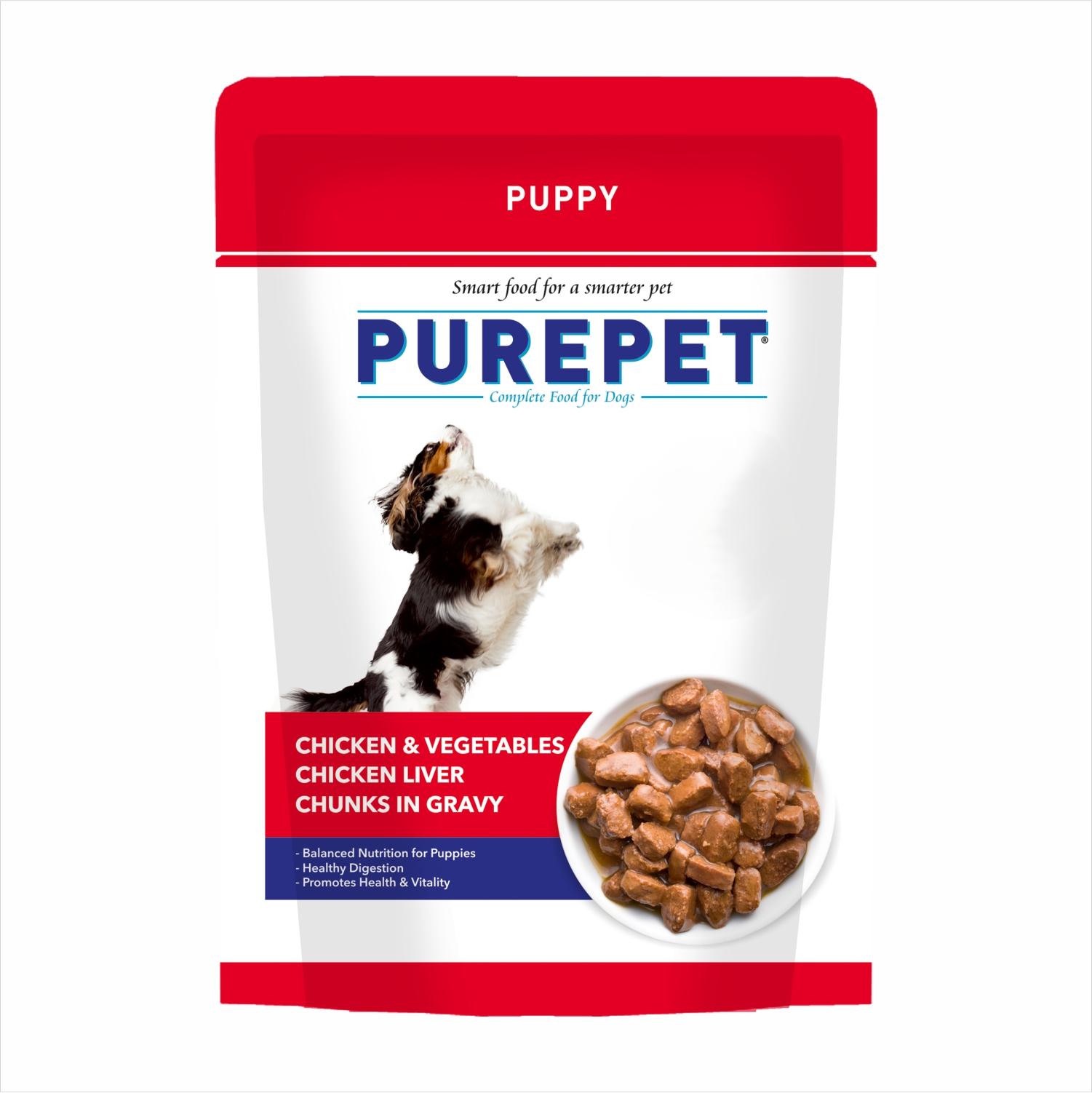 Wet Dog Food Puppy Chicken and Vegetable Chunks in Gravy, 24 Pouches