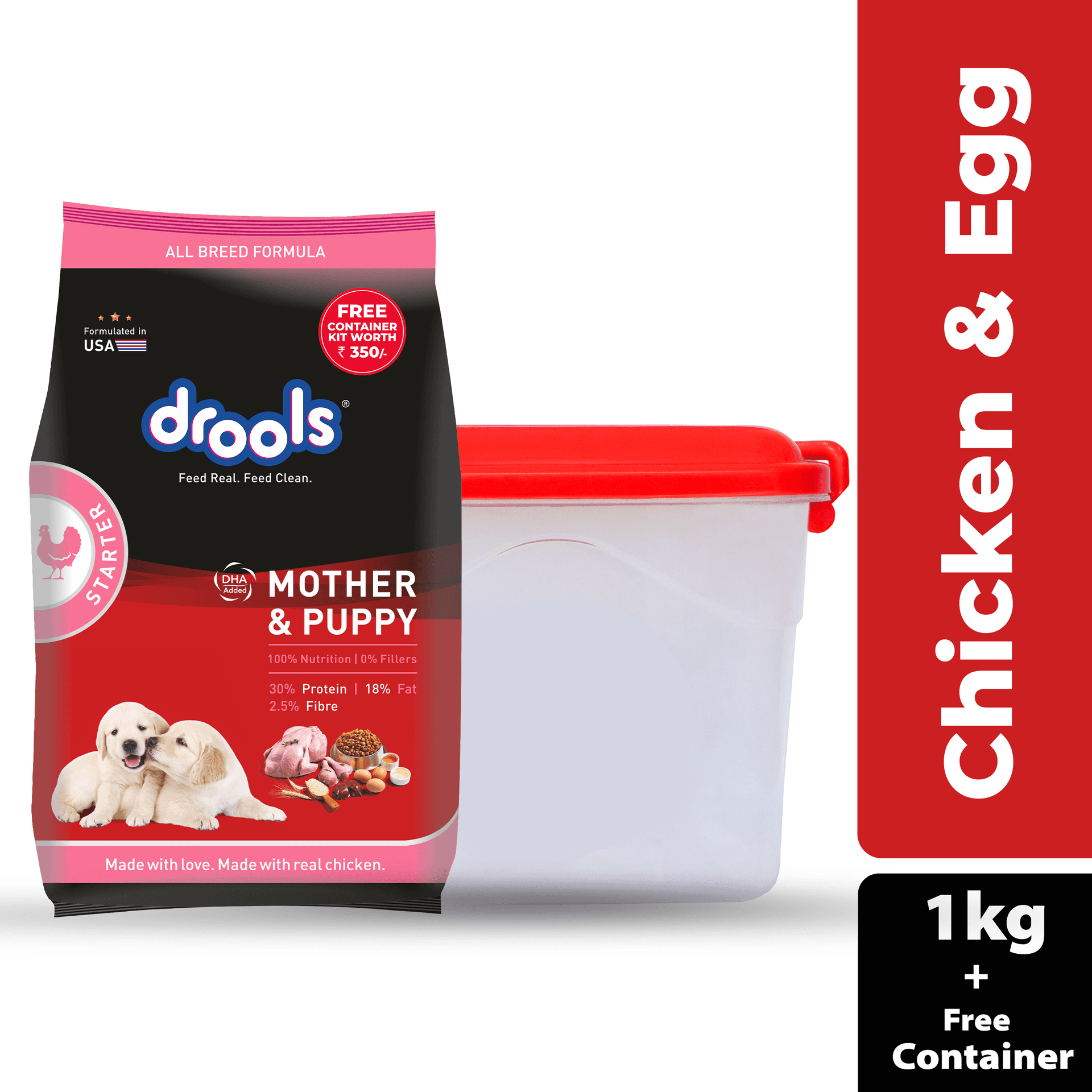 Chicken and Egg Mother & Puppy Dry Dog Food 1 kg Free with Container