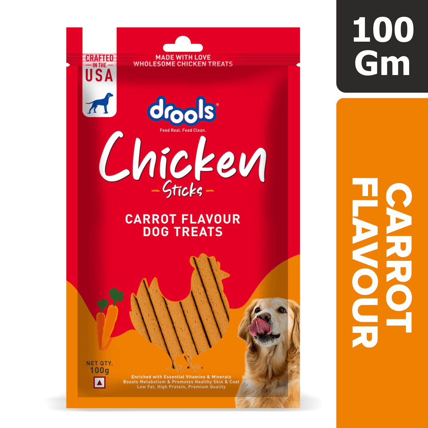 Chicken Carrot Flavor Dog Treats Sticks 100gm