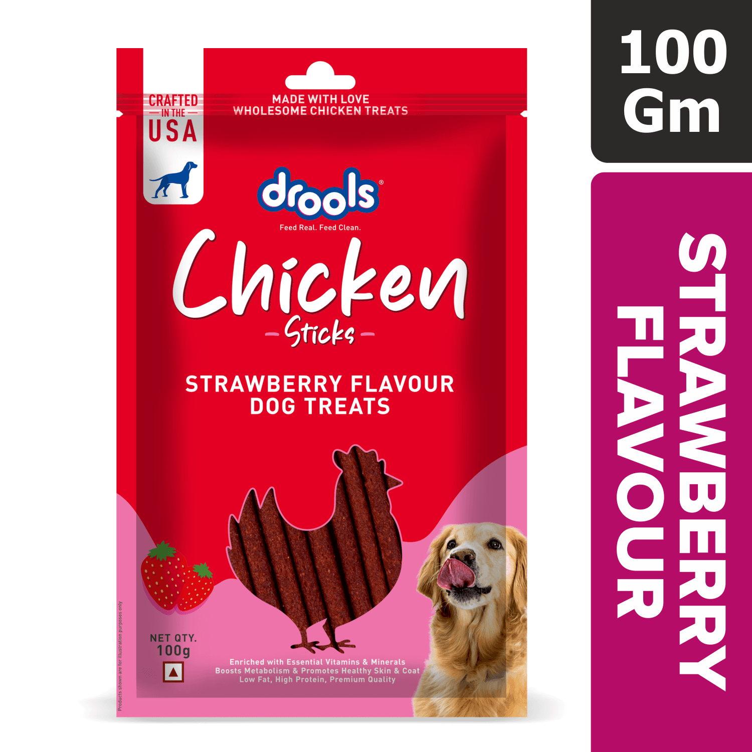 Chicken Strawberry Flavor Dog Treats Sticks 100gm 