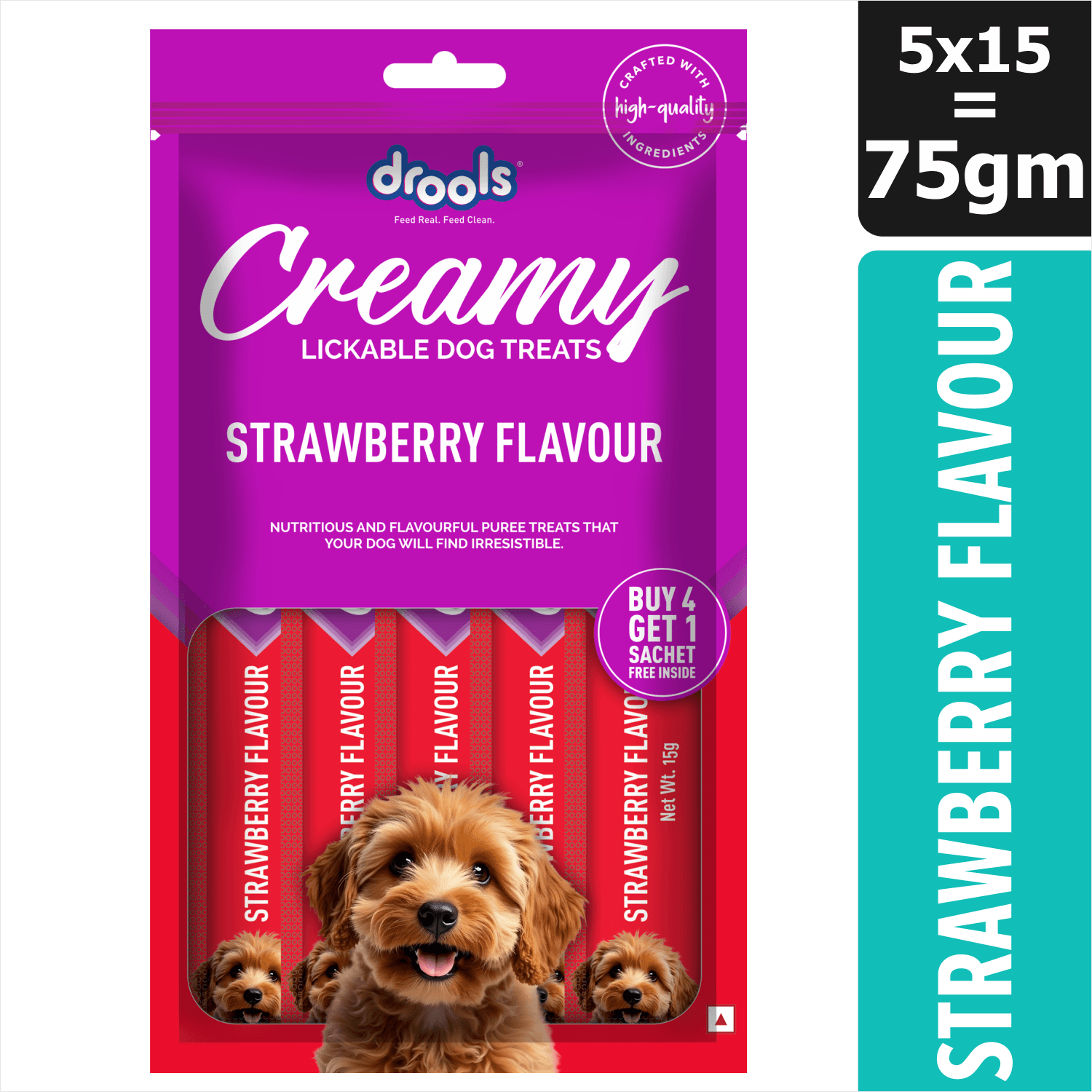 Dog Treats, Creamy Strawberry 5 Sticks Tasty & Nutritious Snack for All Breeds, (15g x5) ,75g