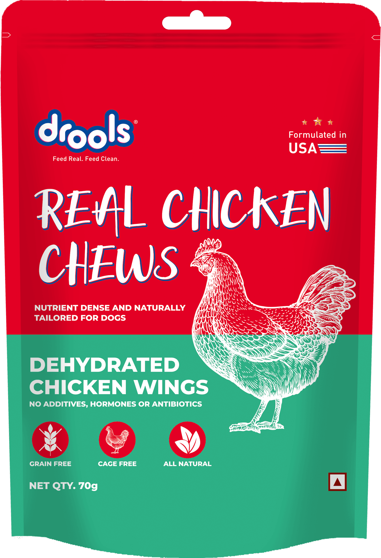 Dog Treats, Dehydrated Real Chicken Chews Wings, 70g