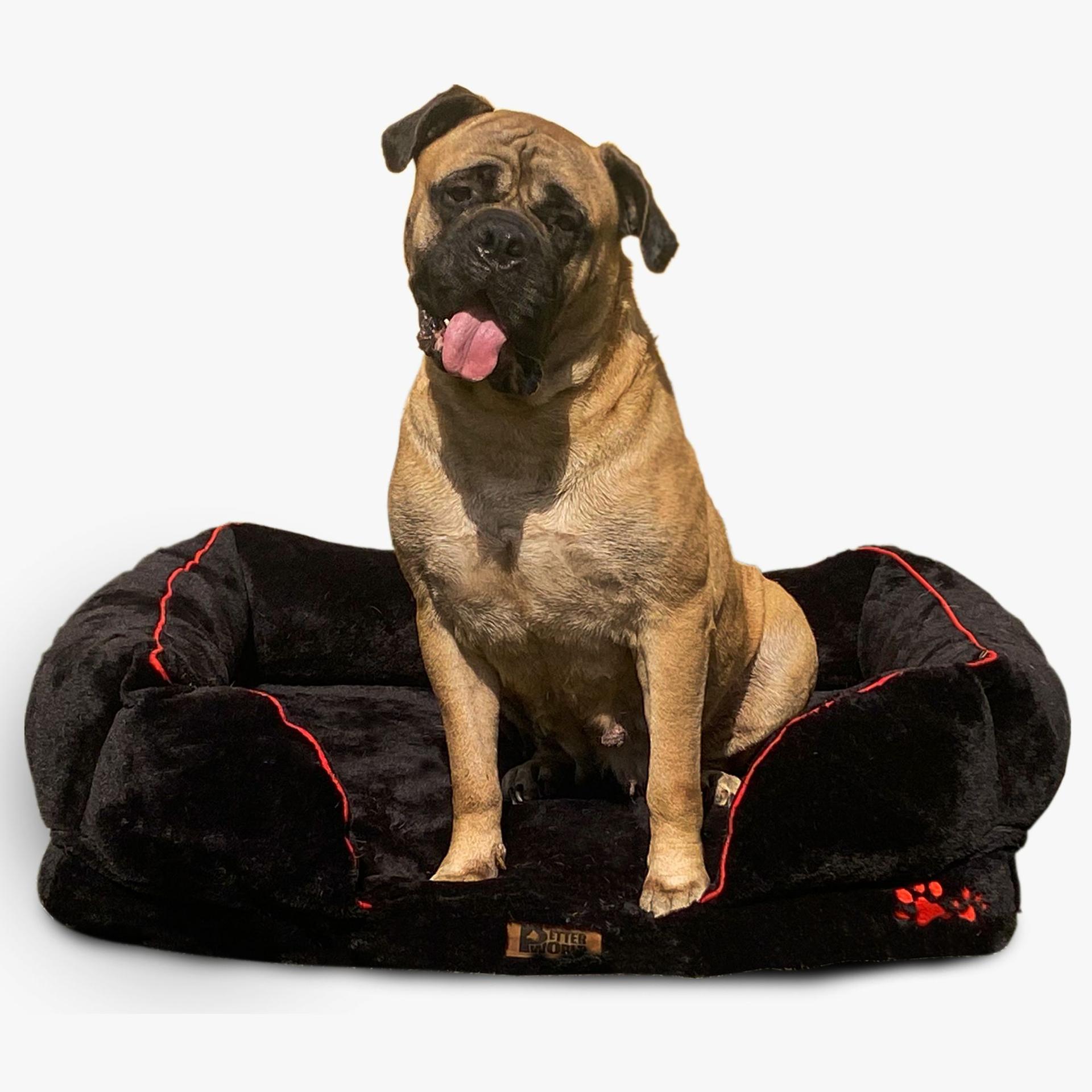 All Weather Ultra Luxury Micro Fur Orthopedic Dog Sofa Bed with Sherpa Fur Cushion Top and Convoluted Foam Base for Pressure Relief and Calming Effect, Jet Black