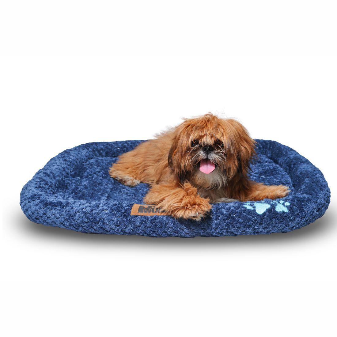 All Weather Ultra Soft Dog Mat with Padded Perimeters for Head & Jaw Support for Small Breeds, Ensign Blue
