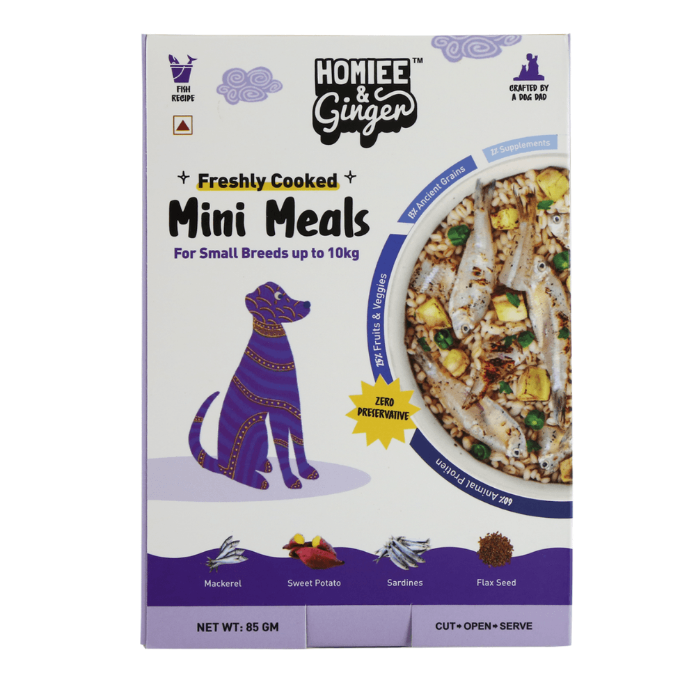 Homiee & Ginger Mini Meals Fish Fiesta Fresh Recipe & wet Food Premium Dog Food 85 gm(PACK of 4)