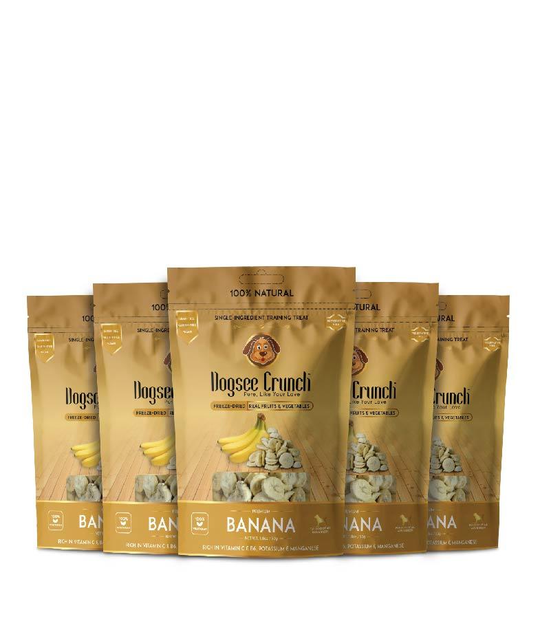 Dogsee Crunch Banana Training Treats for Dogs 50g (Pack of 5) Real Bananas | for Stronger Muscles & Bones | Freeze-Dried Training Treats