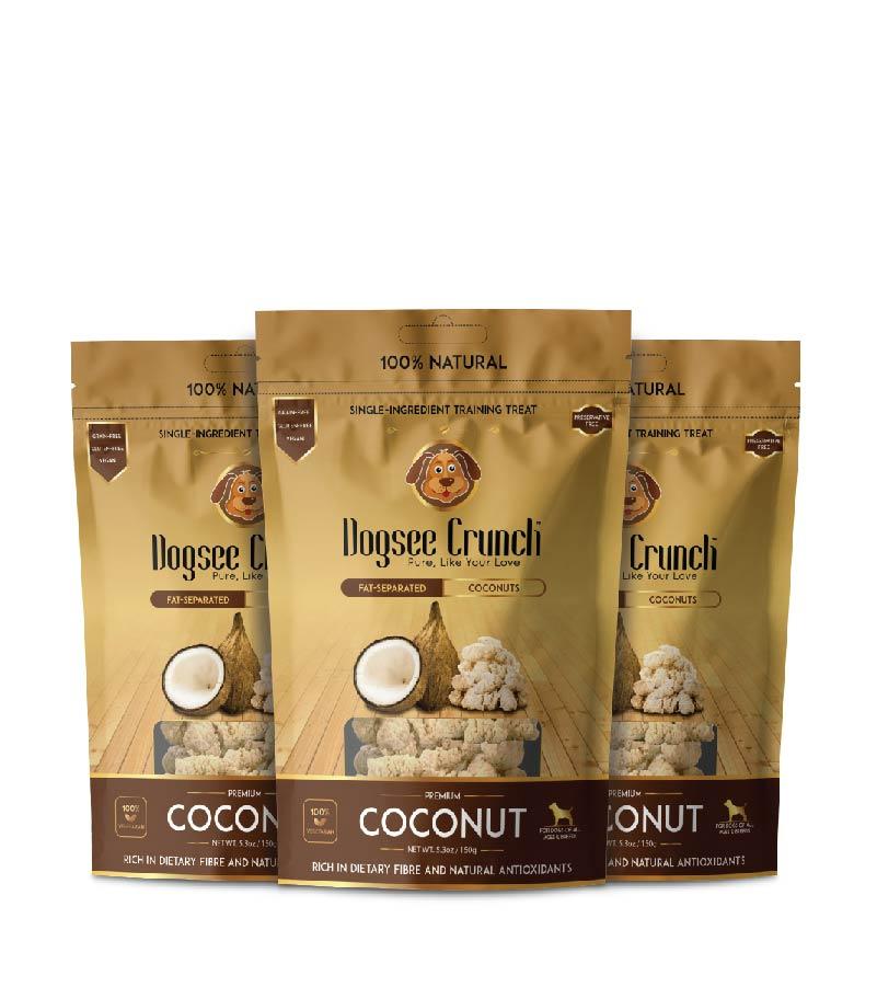 Dogsee Crunch Coconut Training Treats for Dogs - 150g(Pack of 3) Real Coconuts | for Better Digestive Health | Freeze-Dried Training Treats
