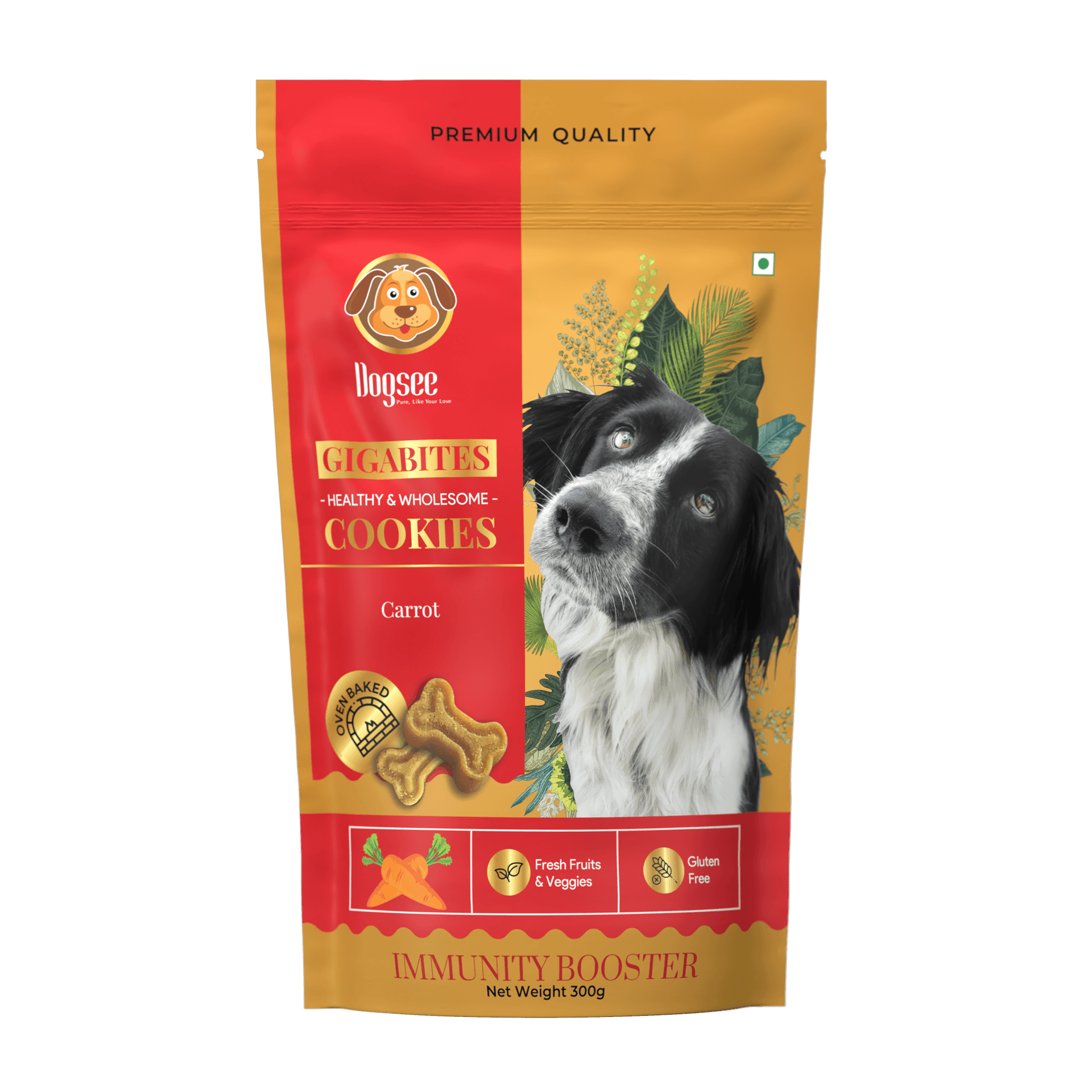 Dogsee Gigabites Cookies – Carrot Dog Biscuits for Adult Dogs & Puppies 300g | All-Natural Dog Treats | Immunity & Eye Health Support | Crunchy Dog Biscuits for Training & Rewards