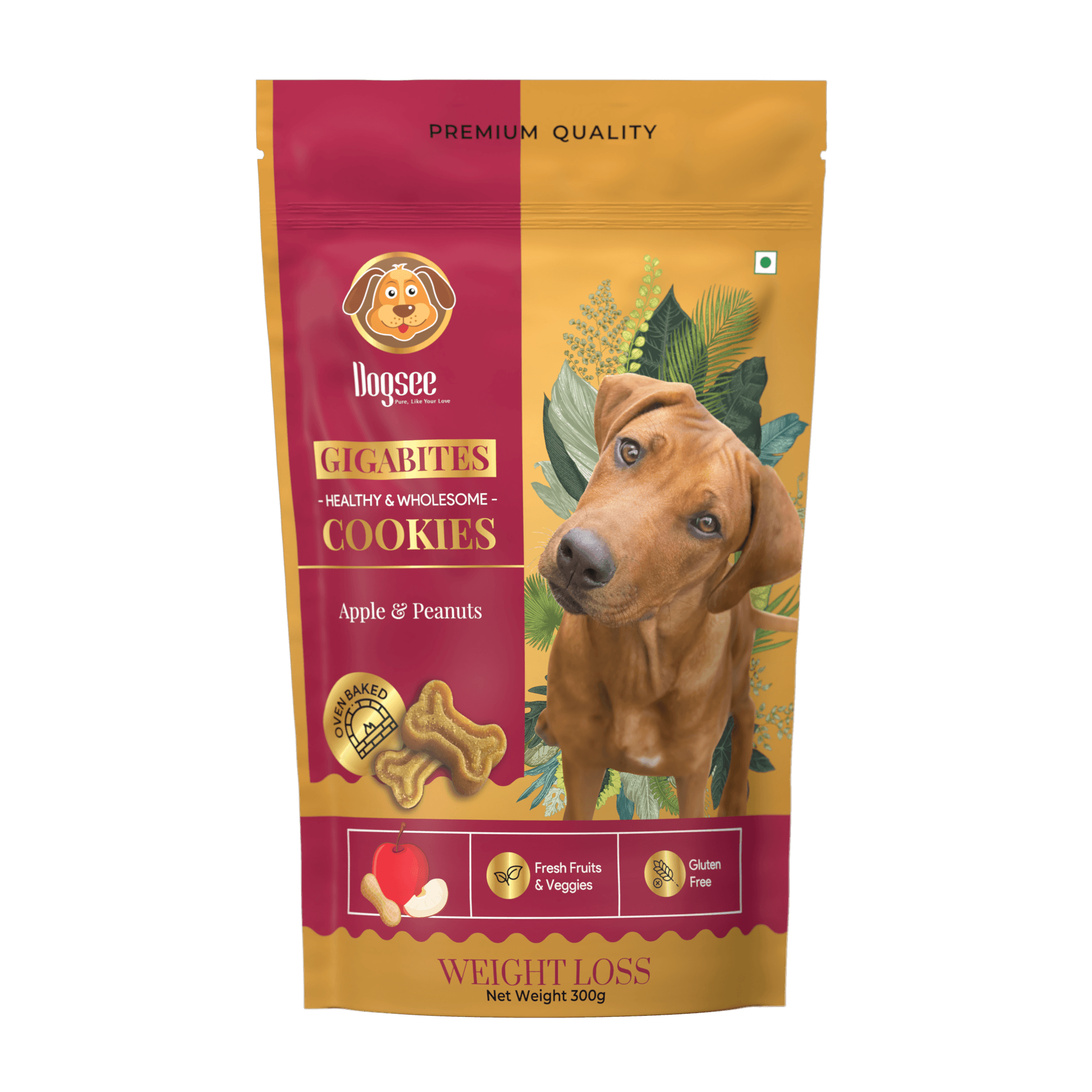 Dogsee Gigabites Cookies 300g – Apple & Peanut Dog Biscuits for Adult Dogs & Puppies | Gluten-Free Vegetarian Treats | Crunchy Snacks for Training | Supports Digestion, Immunity & Weight Loss