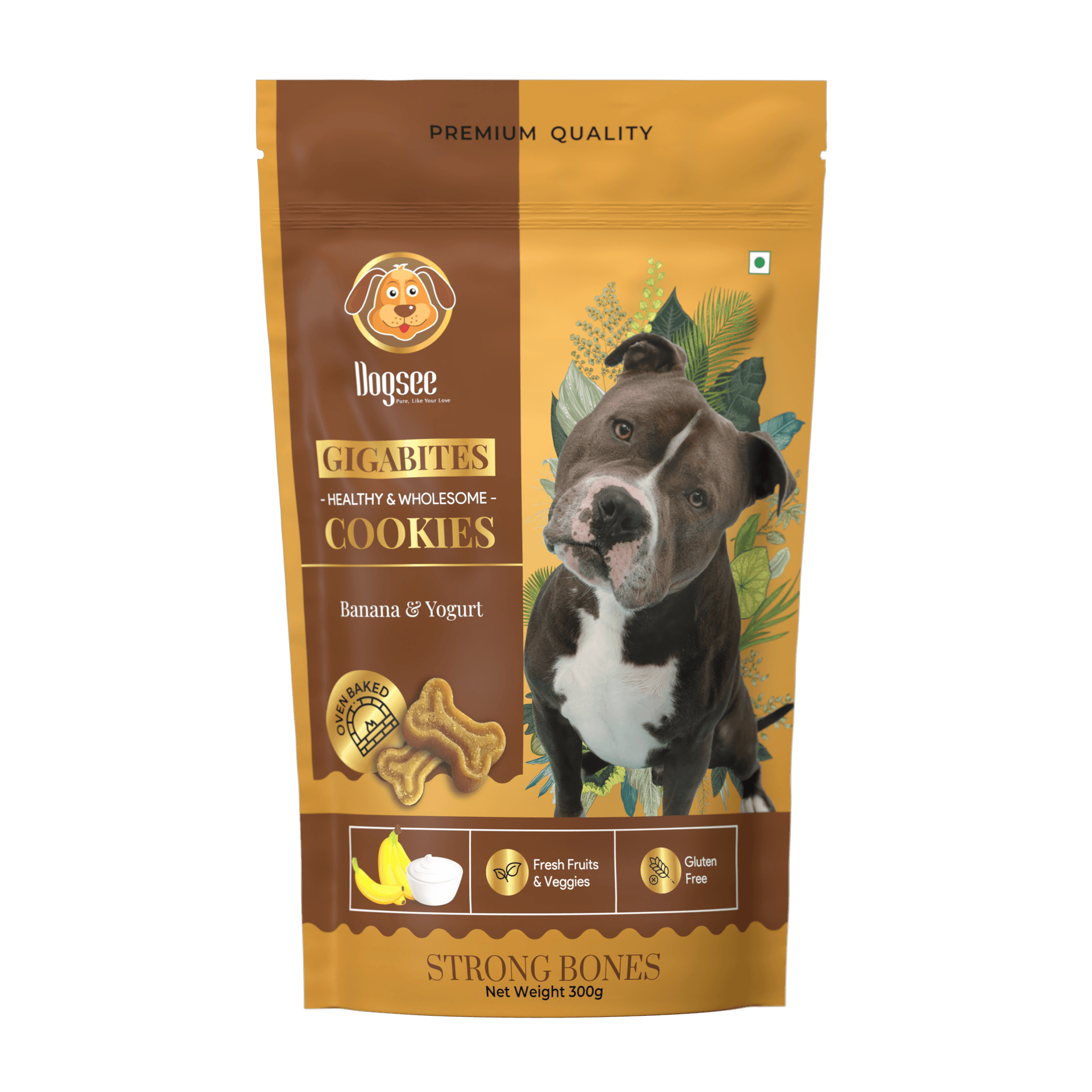 Dogsee Gigabites Cookies 300g – Banana & Yogurt Dog Biscuits for Adult Dogs & Puppies | Natural Vegetarian Treats | Crunchy Puppy Snacks for Training | Supports Strong Bones & Digestion