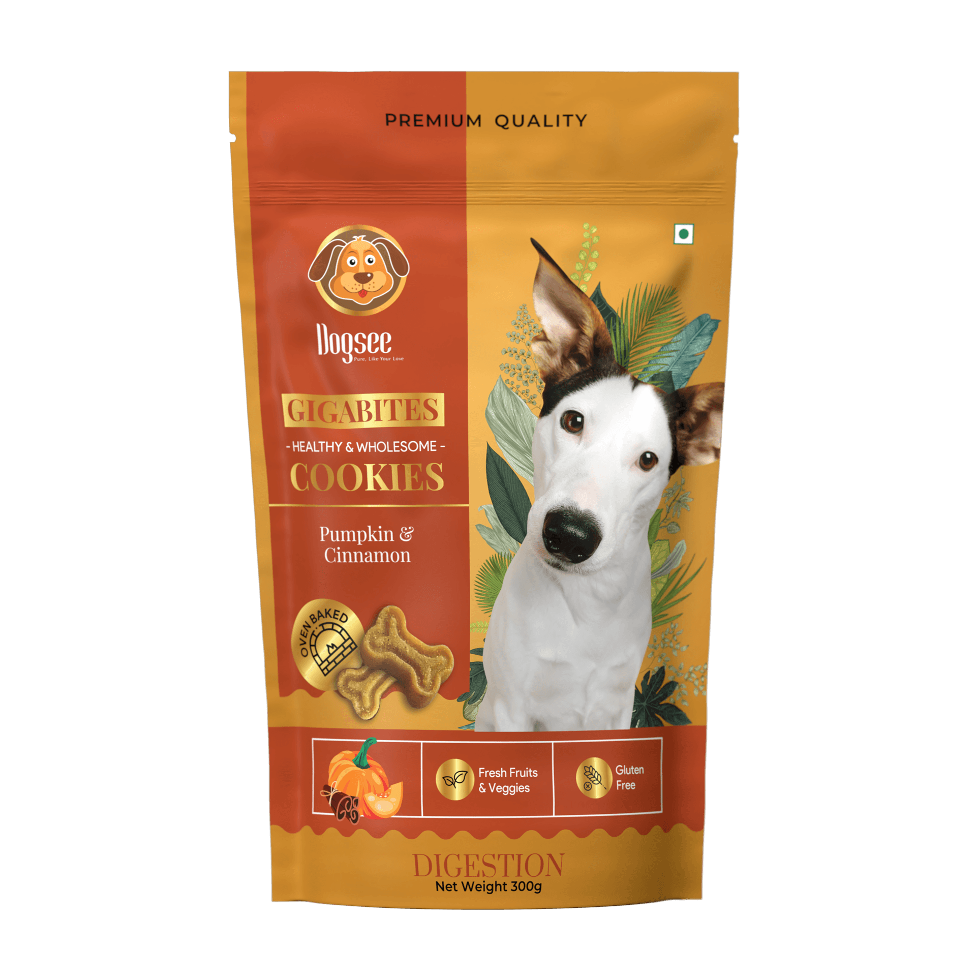 Dogsee Gigabites Cookies 300g – Pumpkin & Cinnamon Dog Biscuits for Adult Dogs & Puppies | Gluten-Free Vegetarian Treats | Crunchy Snacks for Training | Supports Digestion & Immunity Naturally