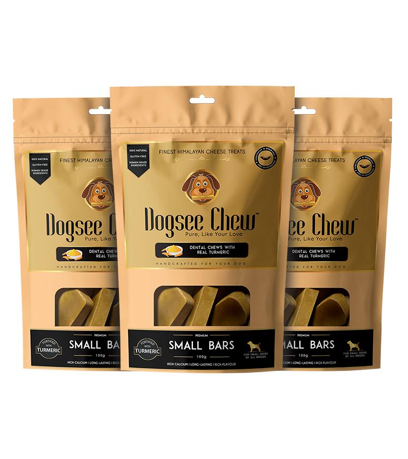 Dogsee Himalayan Yak Cheese Dog Chews with Turmeric (3 Small Chews) - 100g | Hip & Joint Health Support for Dogs | Rich in Protein & Calcium | Premium Dog Dental Chews (Pack of 3)