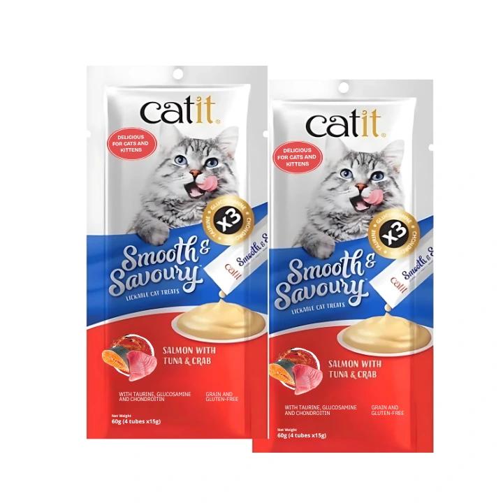 Catit Smooth & Savoury, Salmon with Tuna & Crab, Combo 2 pack Bag
