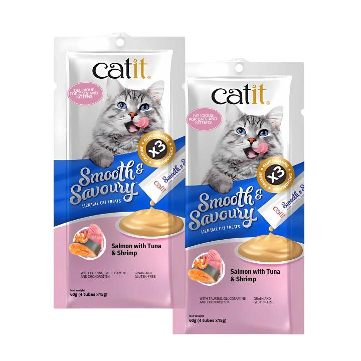 Catit Smooth & Savoury, Salmon with Tuna & Shrimp, Combo 2 pack Bag