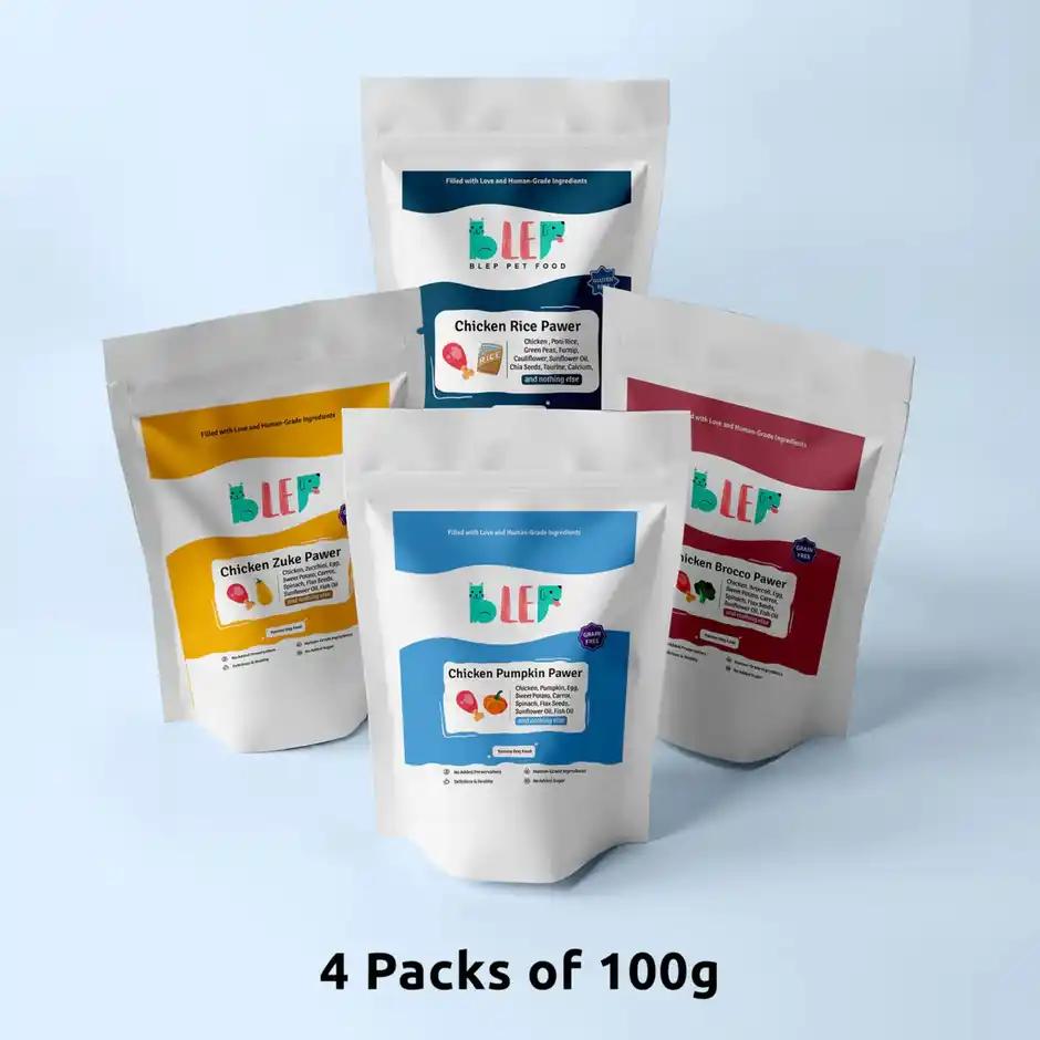 BLEP 100% Natural Chicken Dog Food | 4 Recipes | 4 Packs | Zero Preservatives - 4 pcs (400 g)