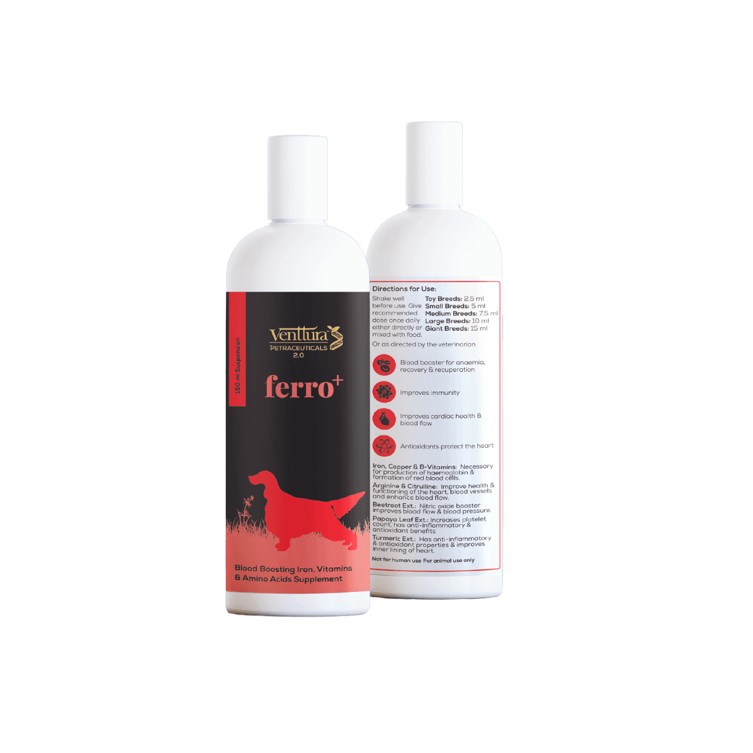 Venttura Ferro+ Iron Supplements for Dogs | Supports Heart Health | Blood Flow | Improve Blood Cells Formulation for Your Pets Wellness and Heath | Dog Supplement for All Life Stages | (150ml)