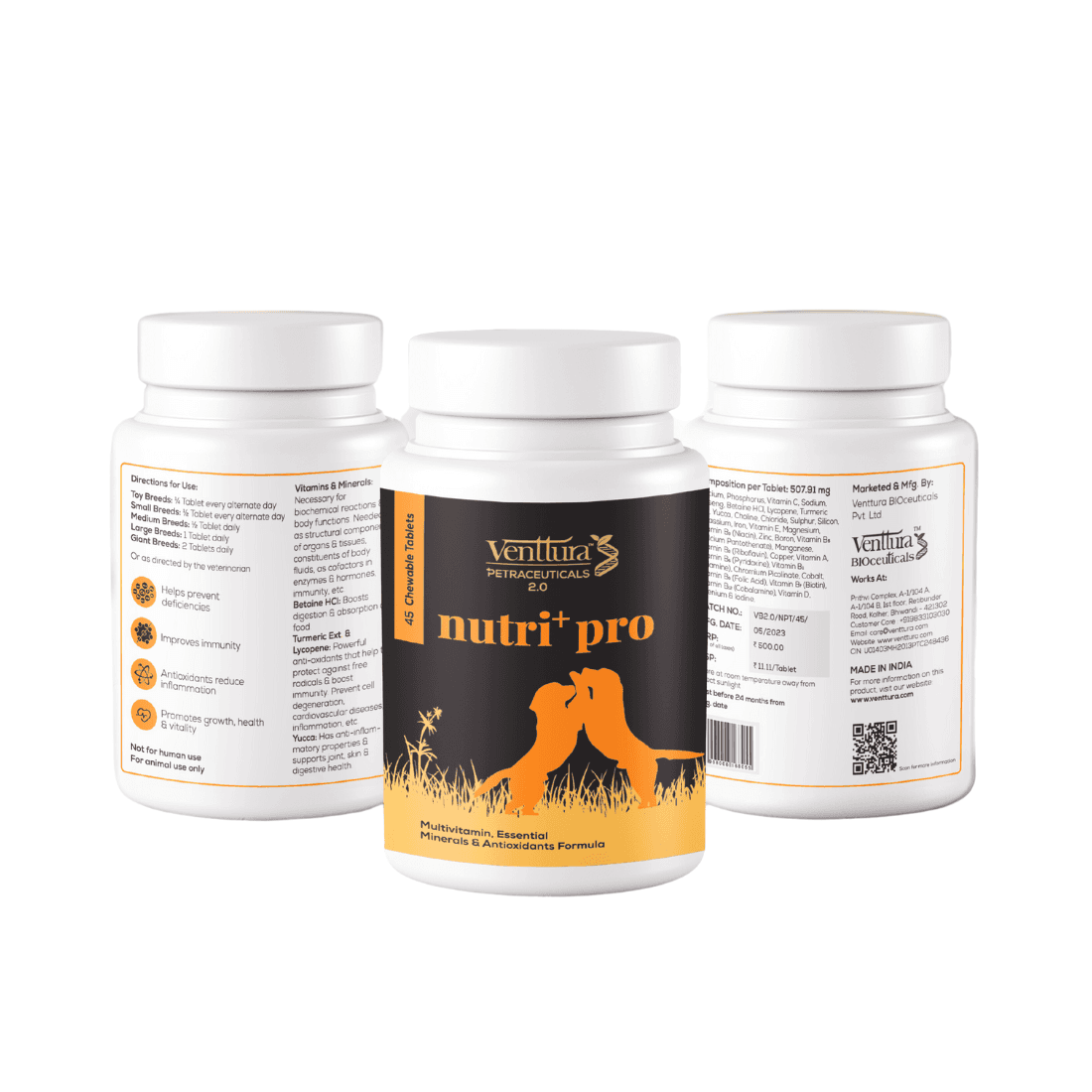 Venttura Nutri+ Pro Chewable Tablets for Dogs | Multi-Vitamin Supplement for Dogs | Essential Minerals & Antioxidants Formula for Better Growth for All Life Stages | Nutrich Tablets
