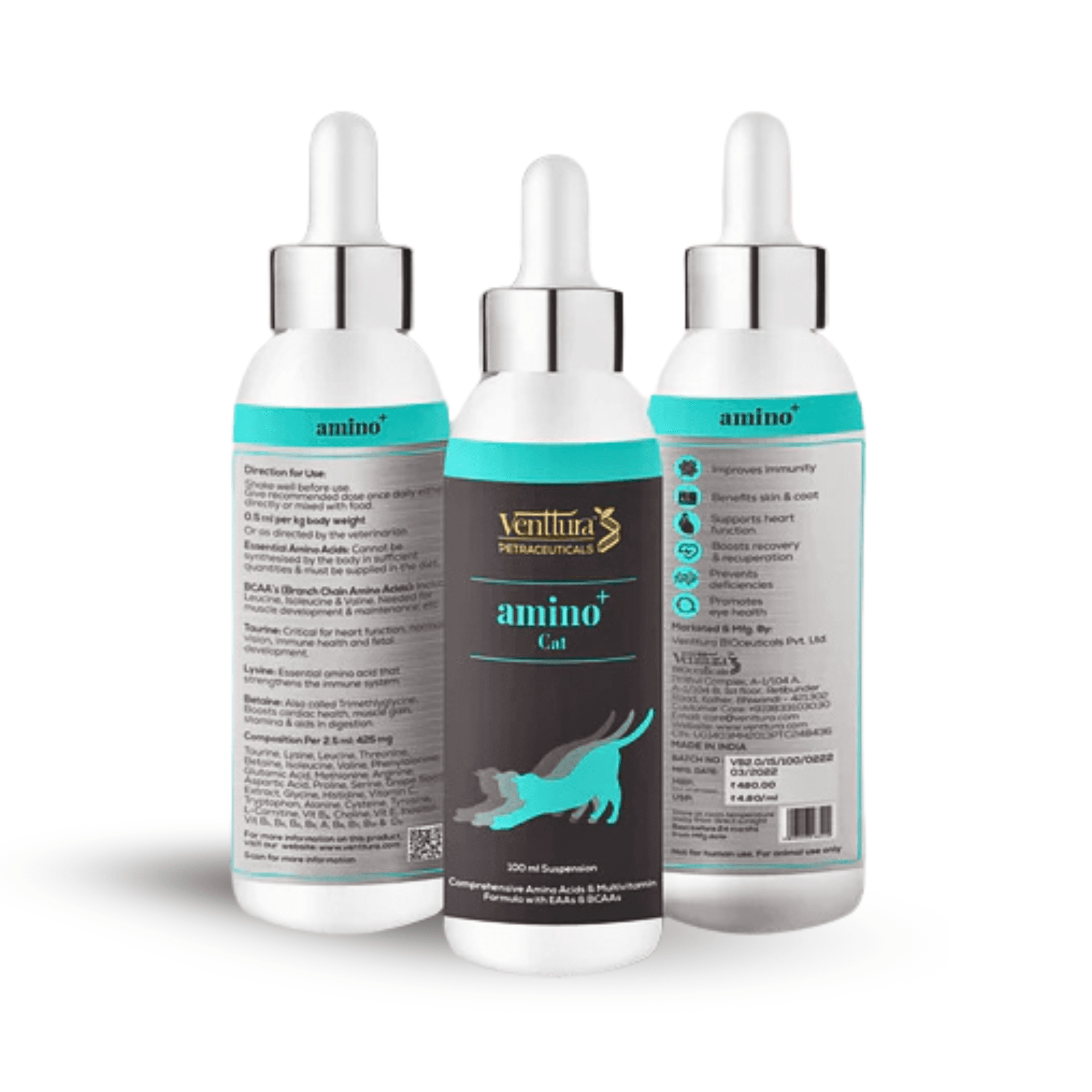 Venttura Amino+ Cat Supplement for Better Health | Amino Acids & Vitamins Suspension | for Overall Health, Growth & Immunity | Cat Supplement for All Life Stages (100 ml Suspension)