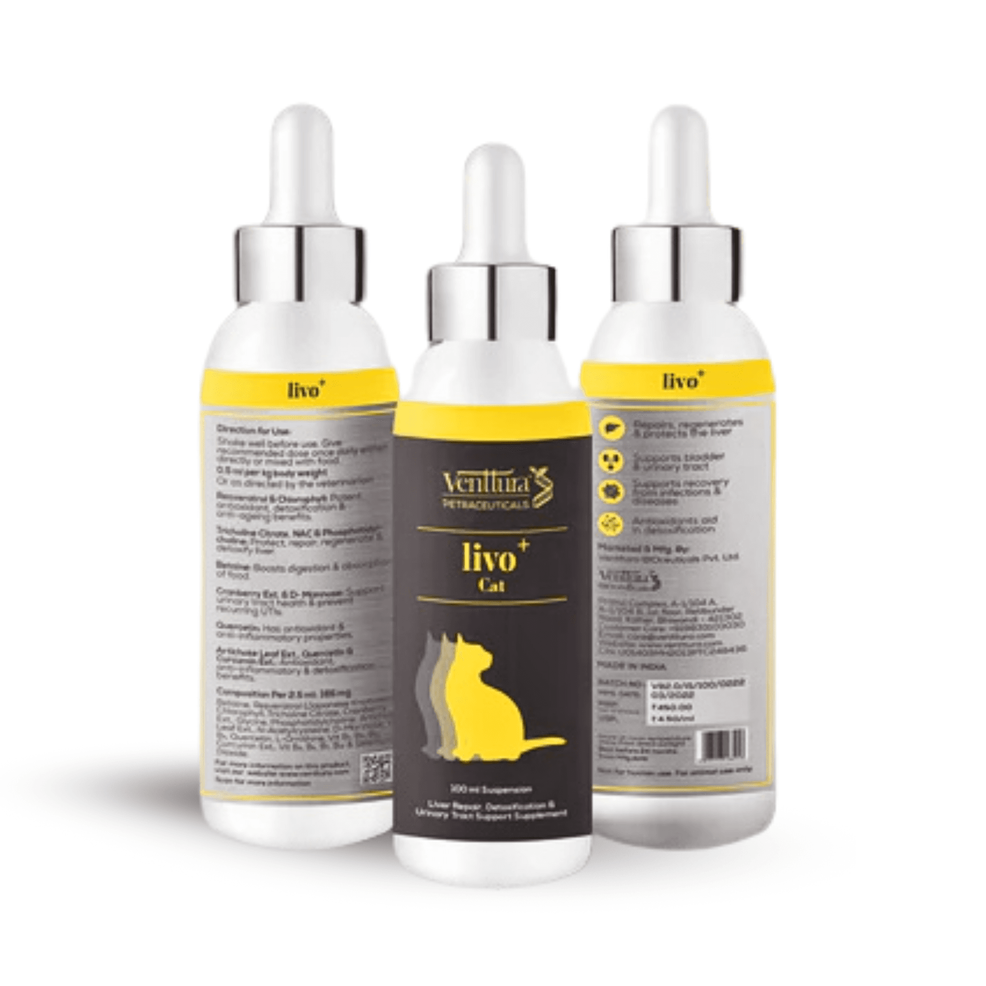 Venttura Petraceuticals livo+ Cat Supplement | Liver Repair, Detoxification & Urinary Tract Support | Specifically for Cats |Supports Recovery & Recuperation | (100 Ml Suspension)
